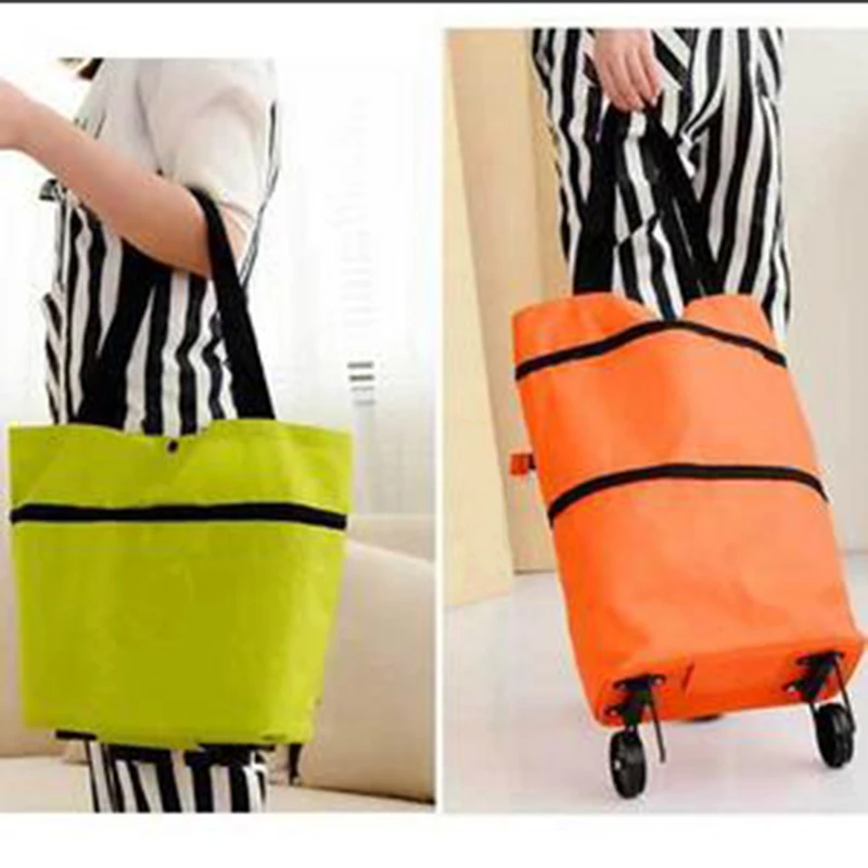 Foldable Shopping Bag Oxford Cloth Reusable Bag For Shopping Cart On Wheels Portable Shopper Folding Tote Grocery Bags
