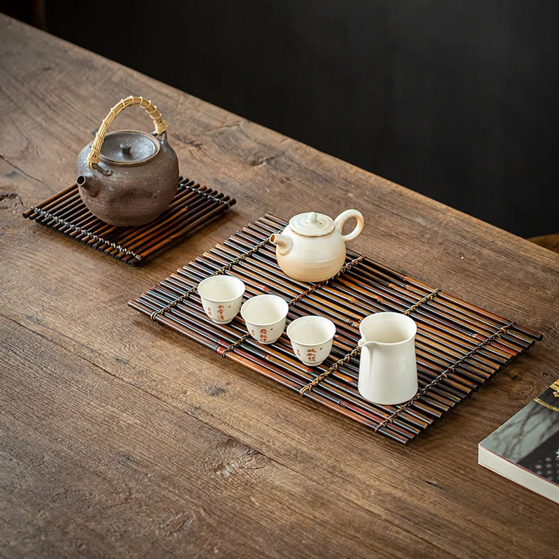 Zong Ye Stalk Row Antique Bamboo Dry Brewing Table Tea Mat Bamboo Teapot Tray Teacup Tea Mat Kung Fu Tea
