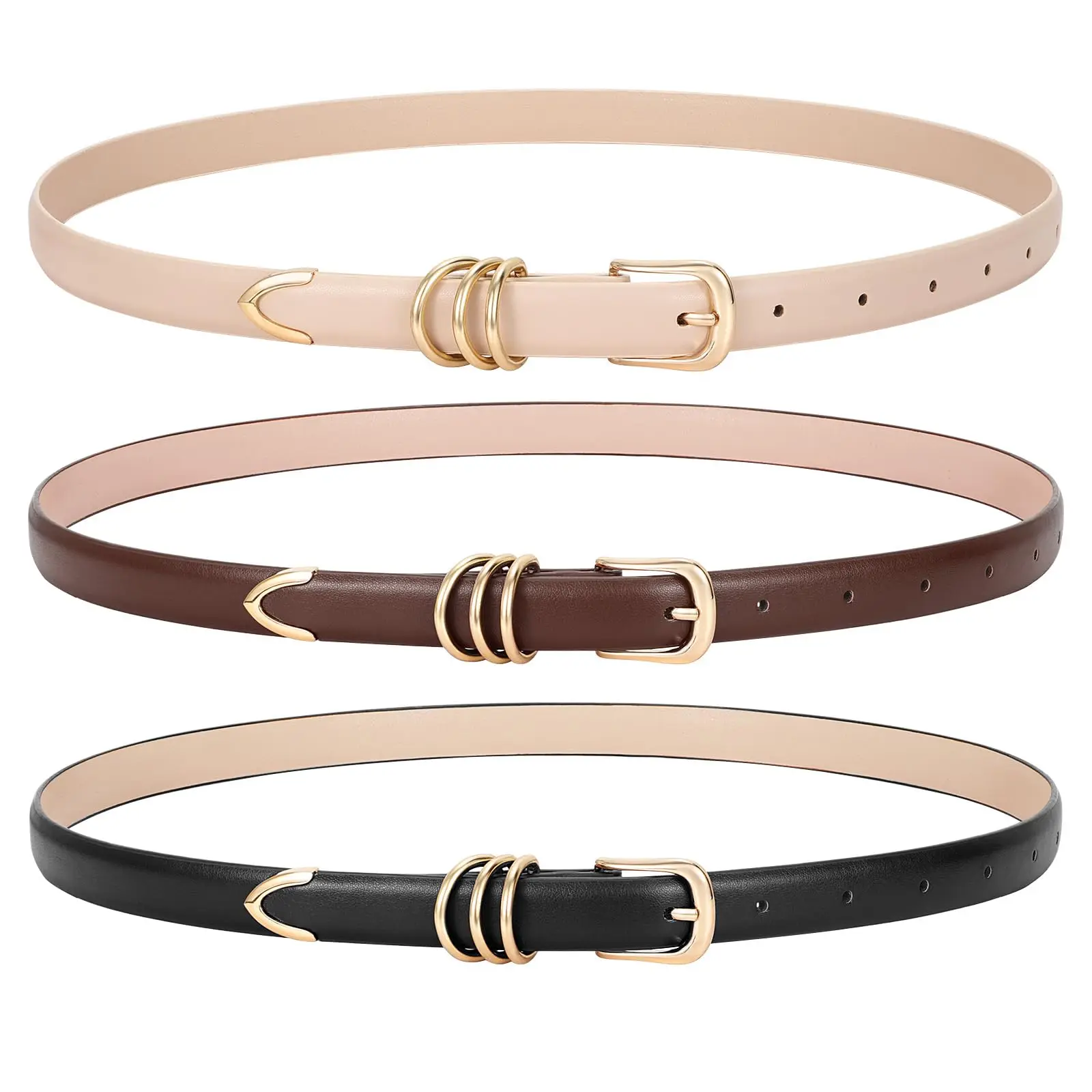 Wholesale  Skinny Belt for Dress Jeans Thin Leather Waist Belt with Gold Buckle For Women