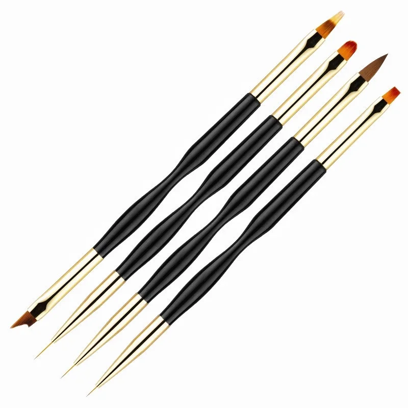 3 Pcs Dual End Nail Art Pen Brush Acrylic Round Flat Painting Drawing Liner Nail Tools Nail Drawing Pen
