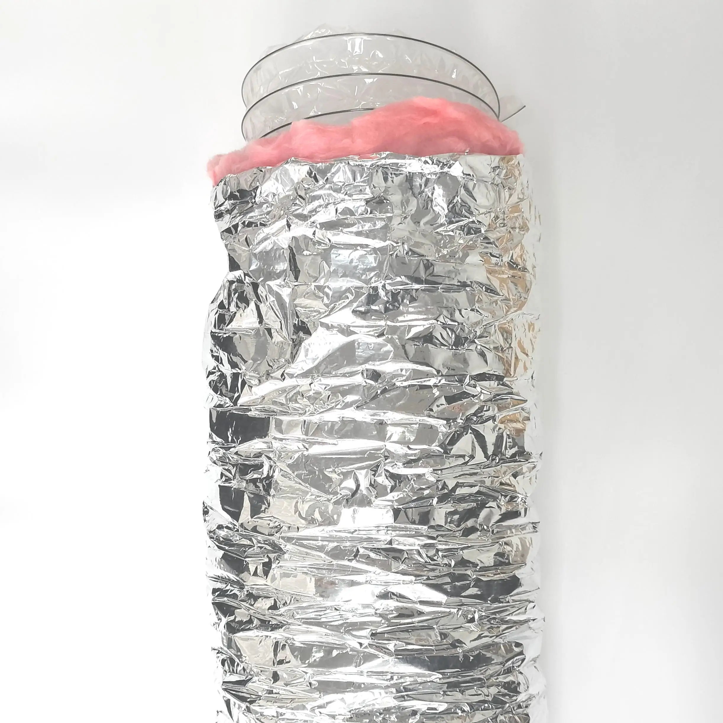 Insulated Flexible Duct R6/R8 pink Fiberglass Inner Black PET for ventilating system