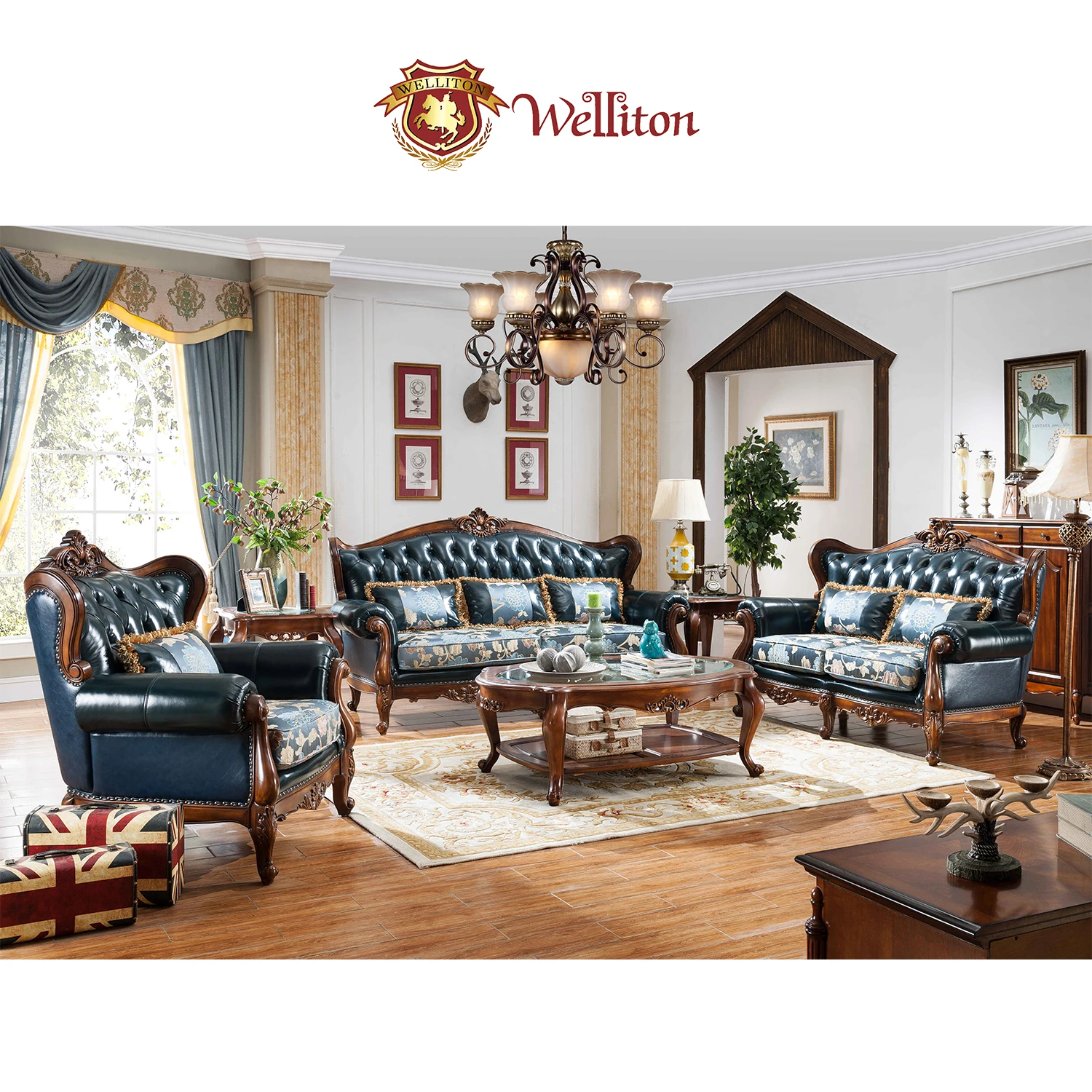 Welliton OEM&ODM Apartment Living Room Three -seat Modern Luxury Leather Sofa Sets