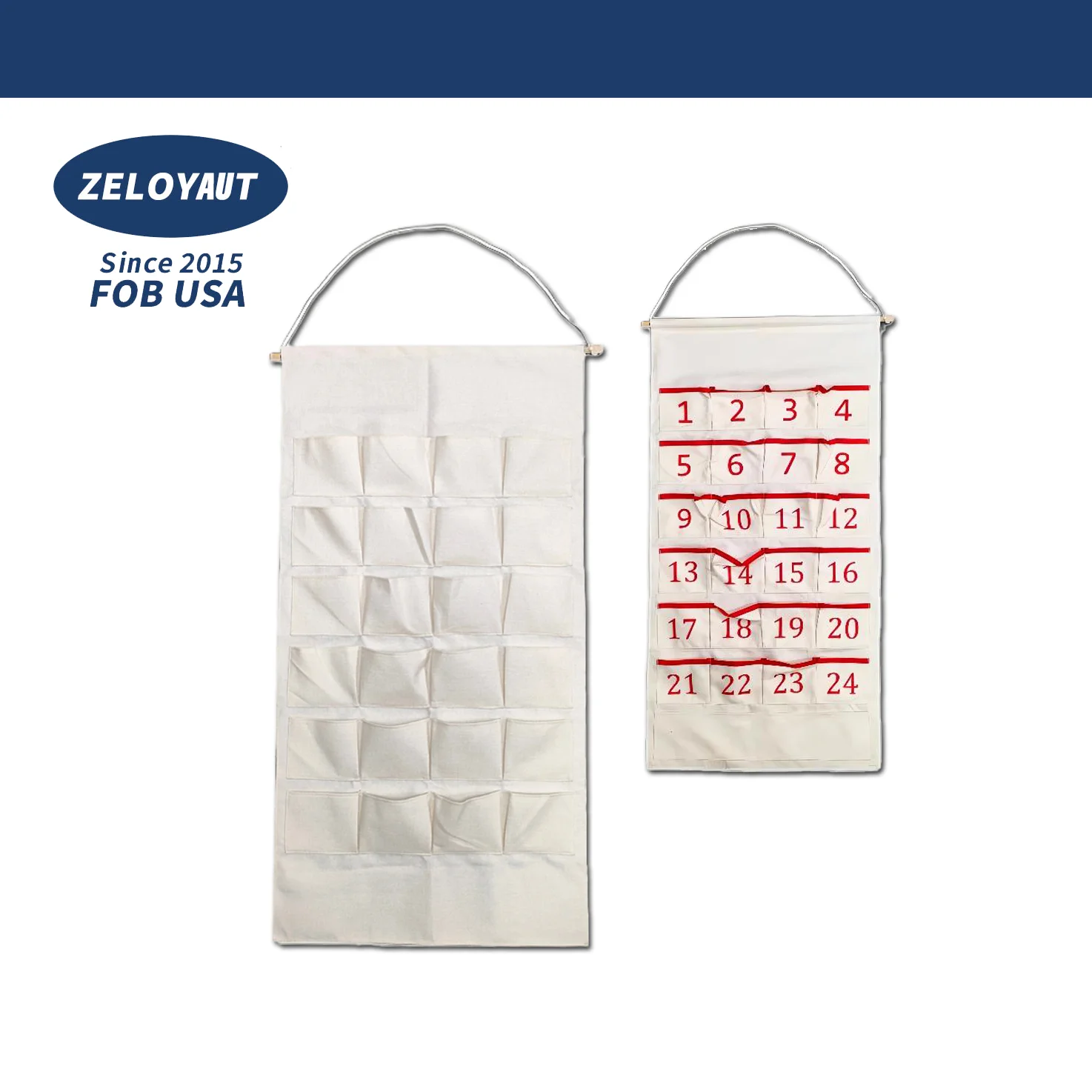 ZELOYAUT wholesale sublimation blank personalized advent calendar custom wall hanging christmas countdoun 24 Pockets Canvas