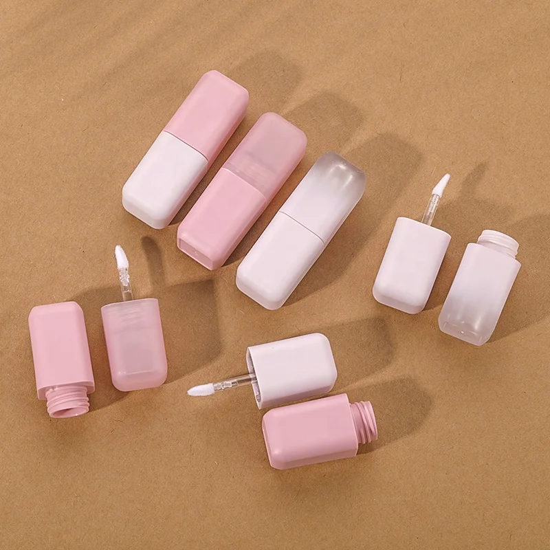 low moq high quality square pink matte empty plastic lip oil tube 3ml private labels lip gloss tube container