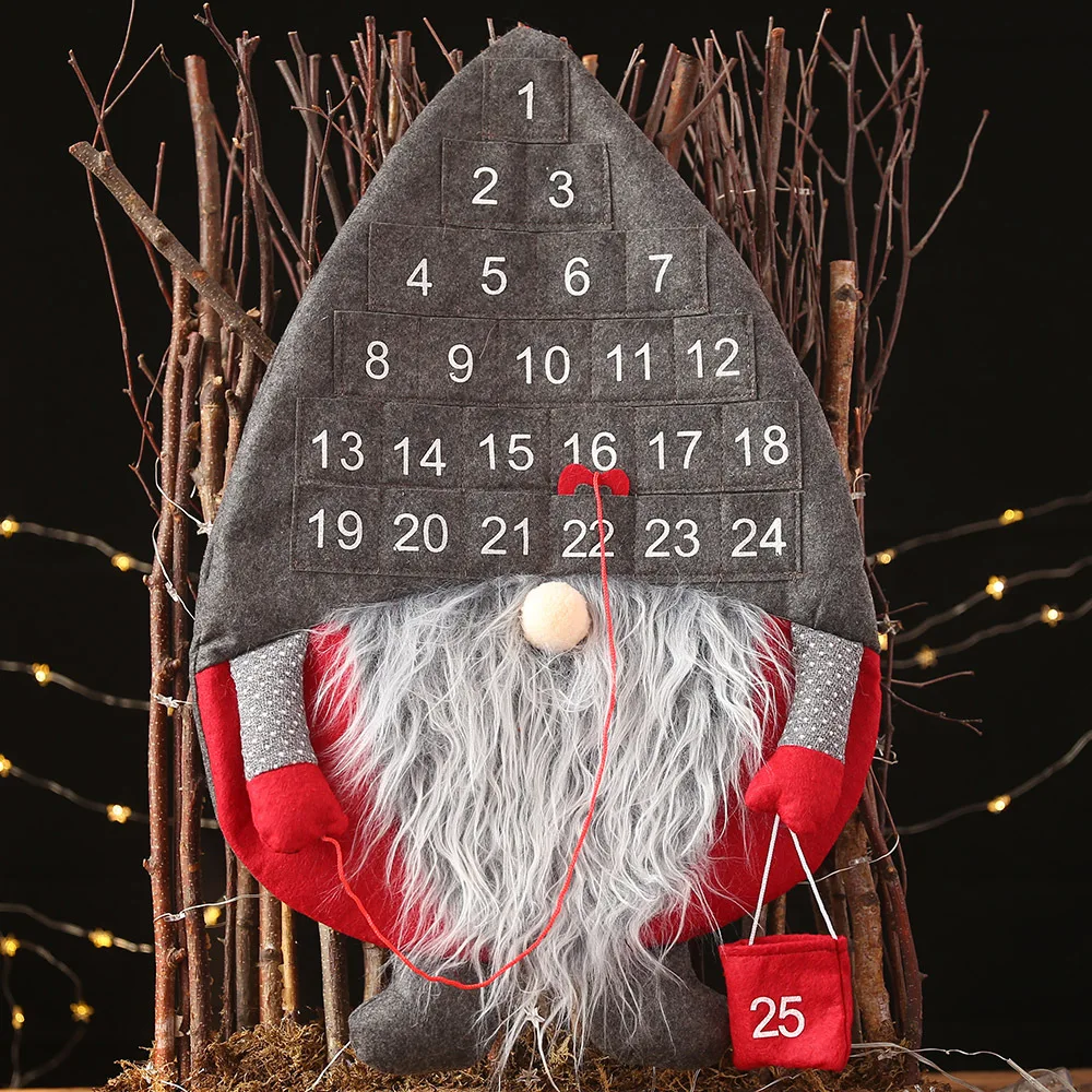 Christmas 24 Pockets Forest Old Man Wall Hanging Calendar Rudolph Doll Felt Countdown Calendar Creative Reusable Family  Pendant