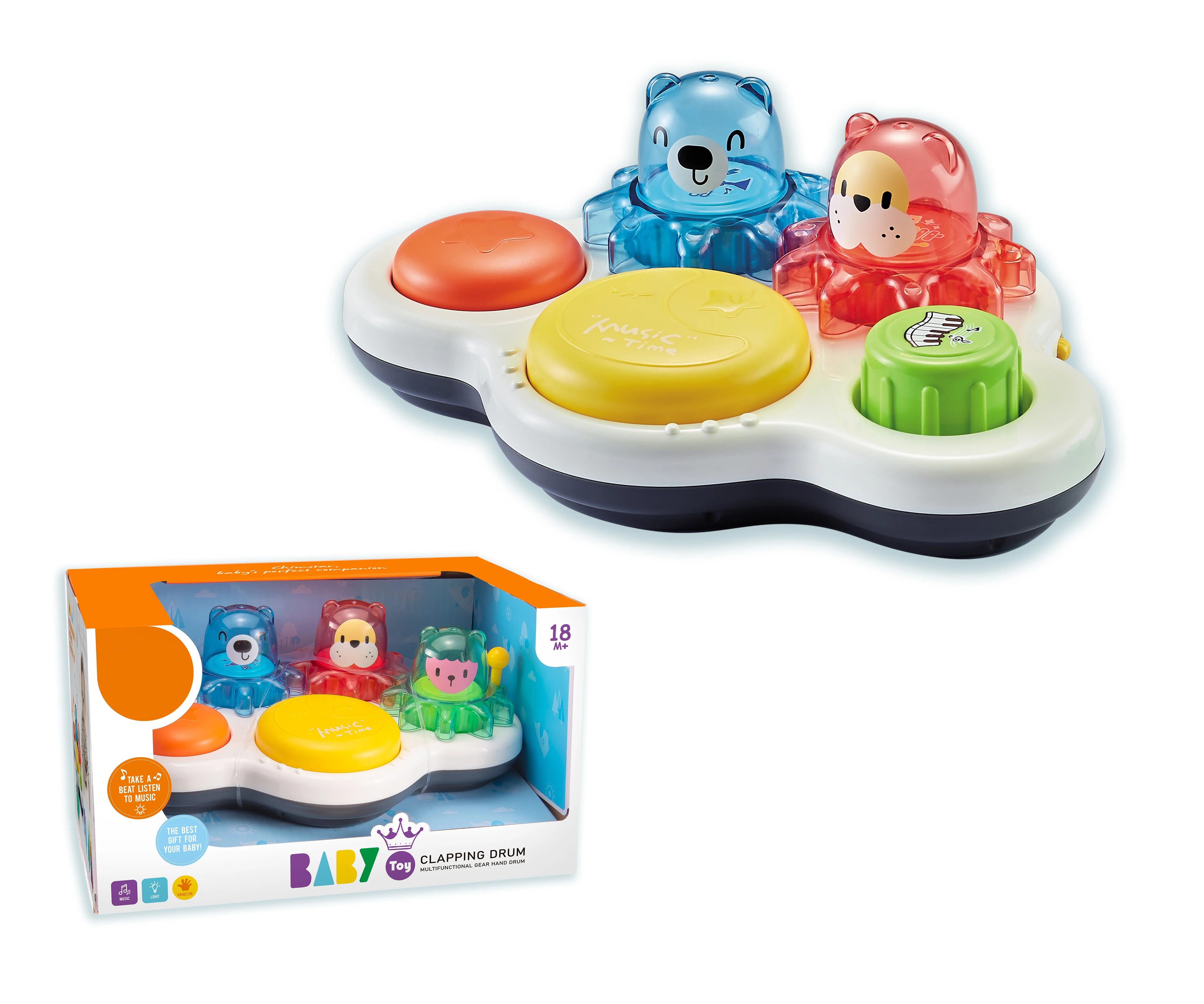 Montessori  Infant Early Learning Toy Baby Musical Drum Multi-function Cartoon Clapping Tambourine Educational Toy for Babies