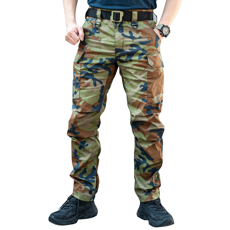 SIVI Grey Outdoor Sports Multi-Pocket Camo Regular Fit Heavy-duty Work Trousers for Mens Tactical Cargo Pants