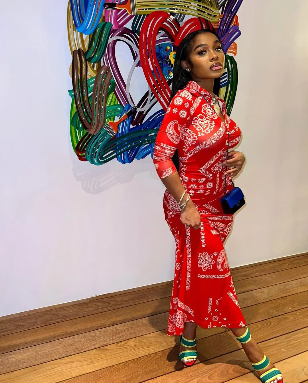 2022 Hot Sell Spring Summer Dresses Women Elegant Casual Bandana Floral Print Dress Long Sleeve Fit and Flare Boho Maxi Dress