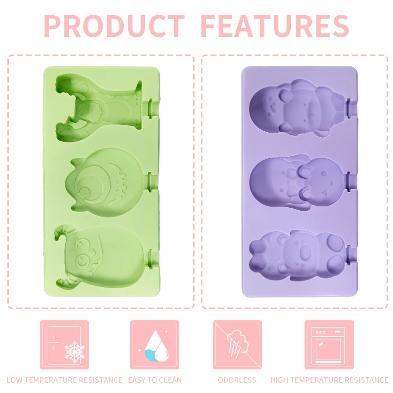 DUMO Cute Cartoon Popsicle Molds Silicone Ice Cream Mold Dinosaur Novel Animal Pop Mould Maker Custom Pattern