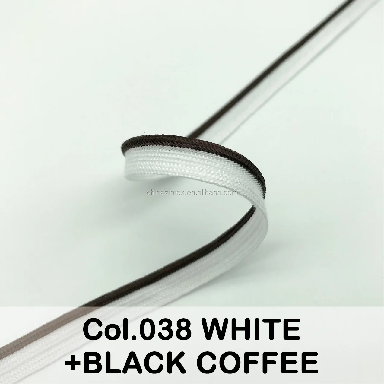 
9mm black coffee color piping cord with white tape for edge sewing decoration 