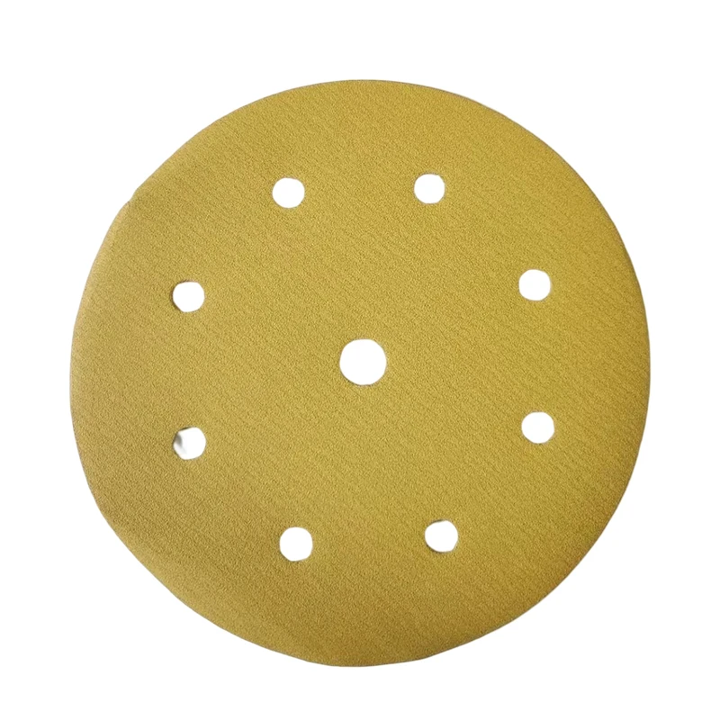 6inch 9holes Yellow sanding disc with holes hook ring gold sanding disc aluminum oxide dry sandpaper disc for automobile