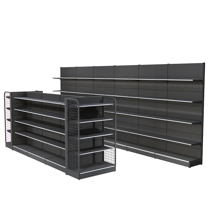 Factory price double side shelf used super shop display rack shelving for supermarkets black gondola shelf
