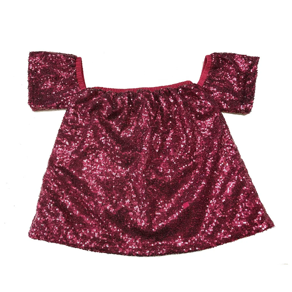 
Factory Customize Order Spring Summer Girls Off the shoulder blouse sequin shirt tops 