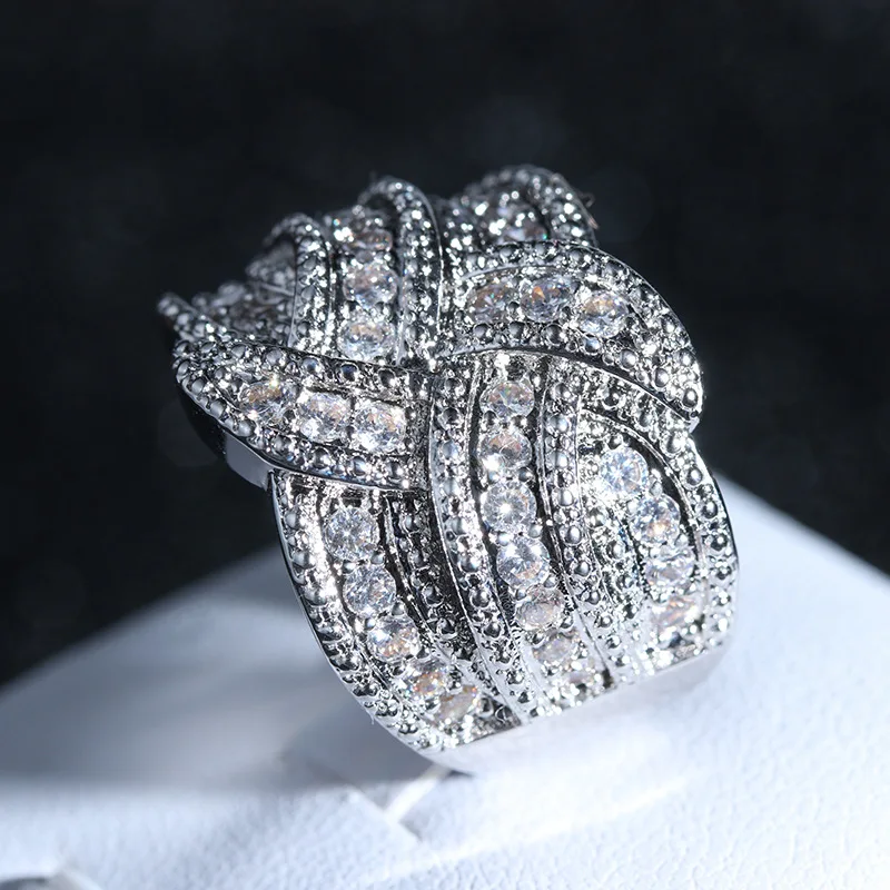 Trendy Women Party Full Diamond Ring Jewellery Luxury Brass Full Zircon Iced Out Rings For Wholesale