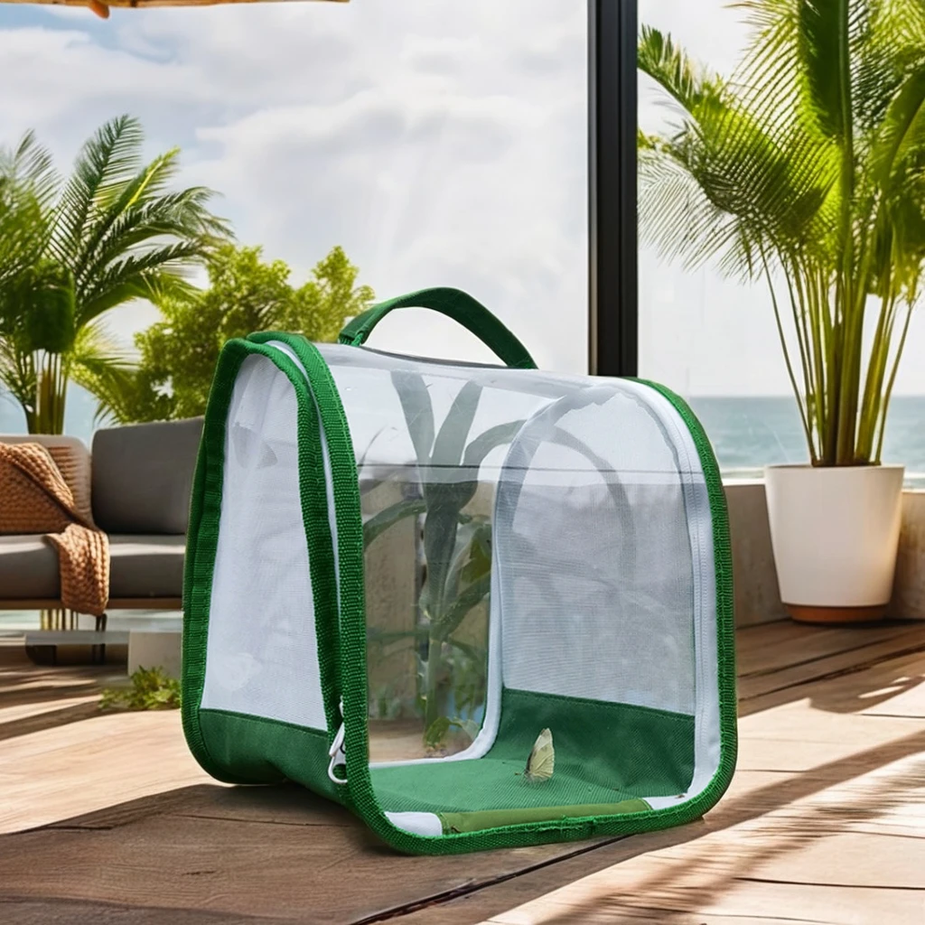 Kingtale Transparent Floral Pattern Pet Carrier Bag 360-Degree Protective Butterfly Cage for Insects Reptiles Pet Furniture