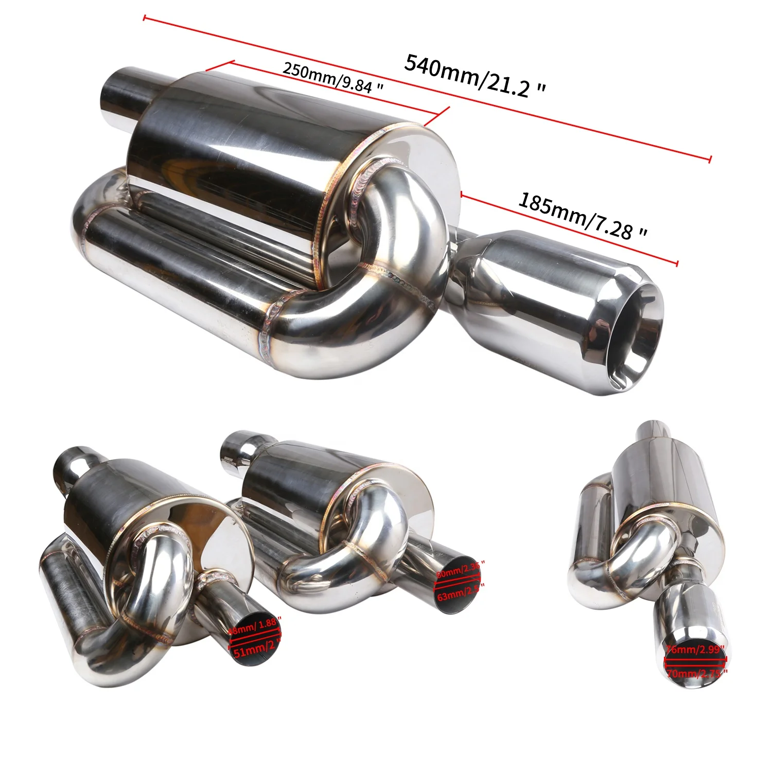 Car exhaust pipe factory 2 inch Car retrofit stainless steel exhaust pipe 51mm inlet S drum exhaust pipe M drum muffler