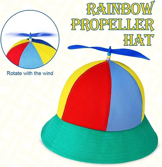 Adults Funny Helicopter Fisherman Hat with Propellers Colorful Patchwork Rainbow Propeller Cap Summer Sun Protection Sun Hats