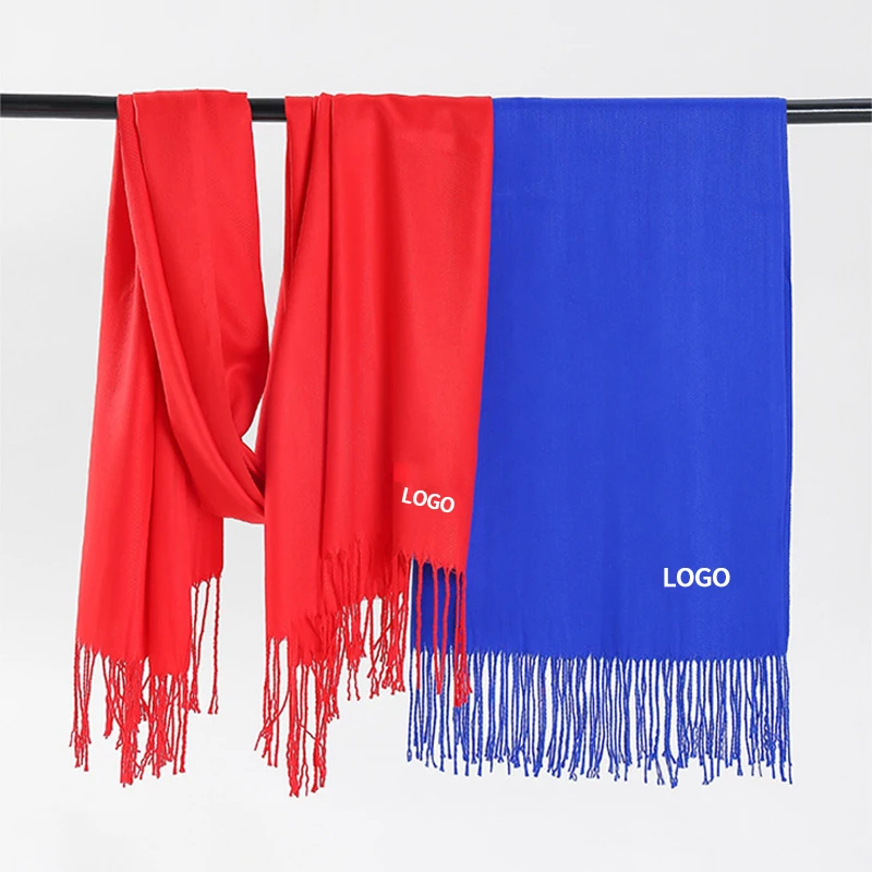 Customized promotional gift solid color shawl tassel scarf