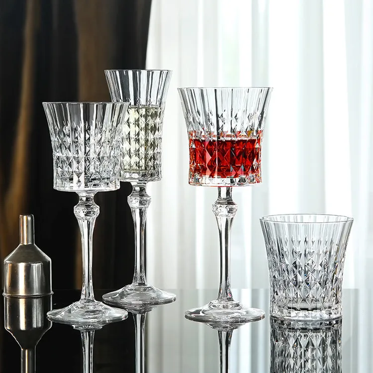 Wholesale Customer Special Design Vertical Grain Glass Water Crystal Vintage Goblet Cups Red Wine Champagne Wine Glass Goblets