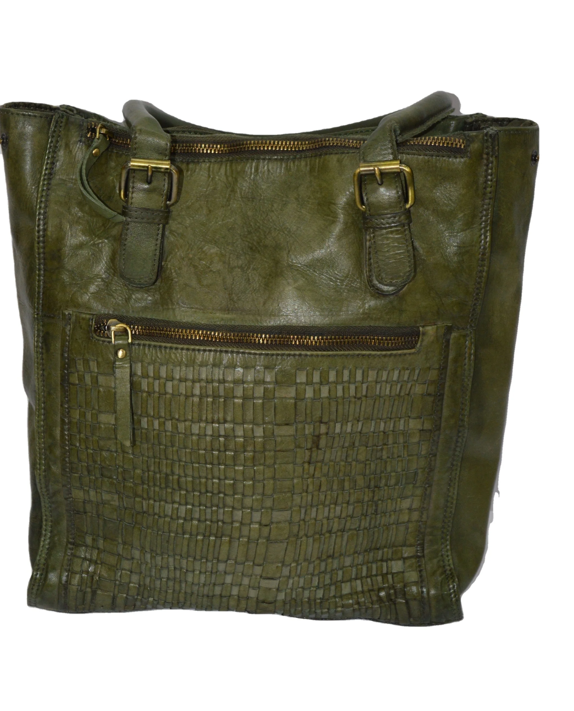 Wholesale Ladies Genuine Leather Handbag New Style Tote Bag with Beading Two Handle Washed HOBO Bags Open for Travel