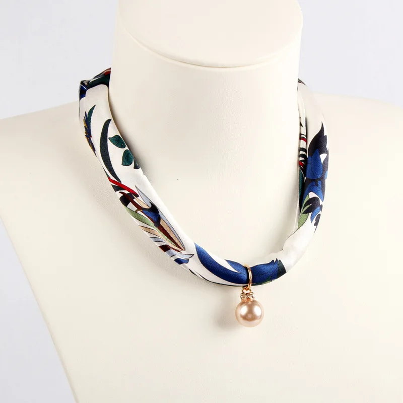 RTS Korean style printed silk scarf magnetic button necklace silk designer scarf lazy clavicle pendant silk square scarf women