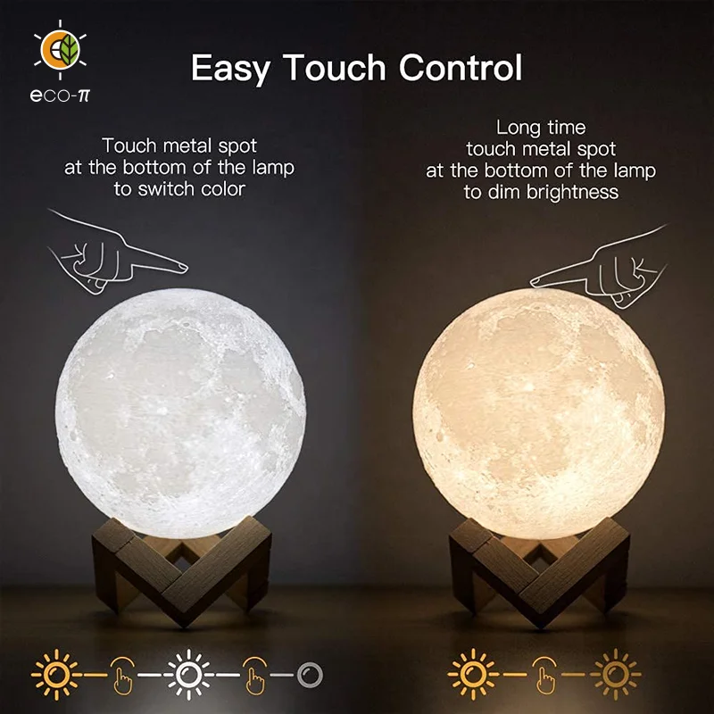 20cm Warm white Rechargeable Luna Night Light Touch Control room Decor Moon lamp