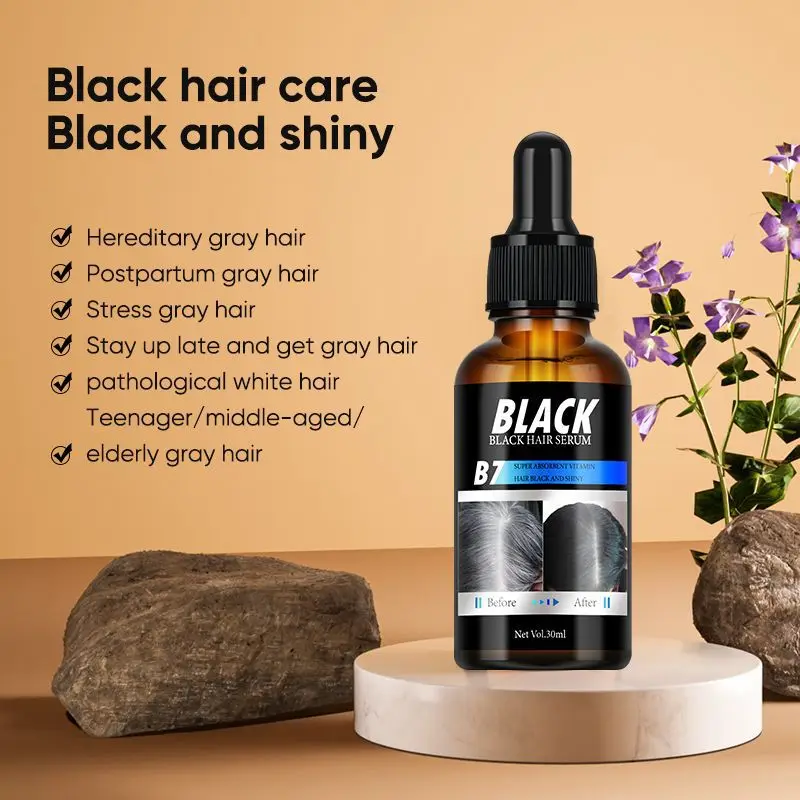 Wholesale Gray White Hair Treatment Serum White To Black Natural Repair Nourishing Anti Loss Black Hair serum