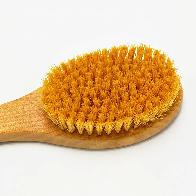 Custom Logo Natural Vegan Soft Sisal long handle Lotus wood Wooden Bamboo Dry Body Brush