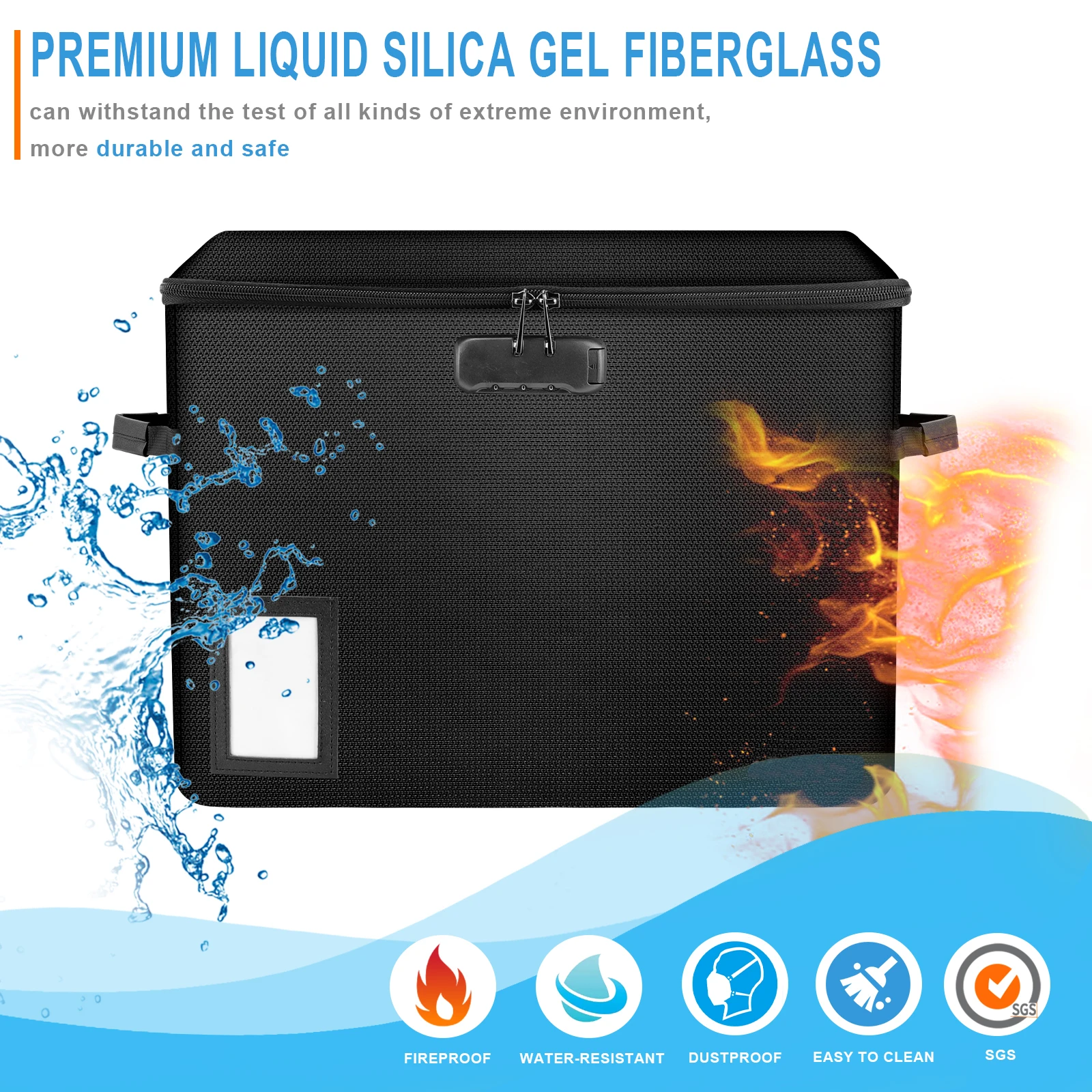 Newest File Box With Lock Fireproof Document Box Silicone Coated Dust Proof Collapsible File Organizer