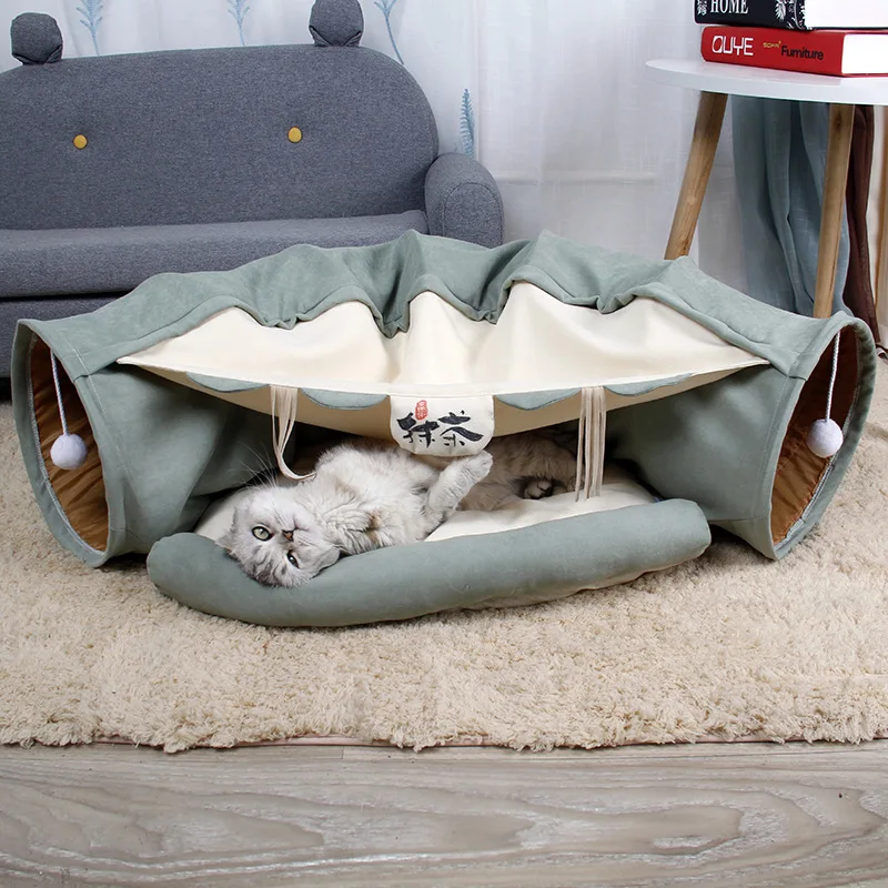 2 in 1 large Cozy Luxury Indoor Dual-use detachable Cat Interactive Toys cats tunnel with bed