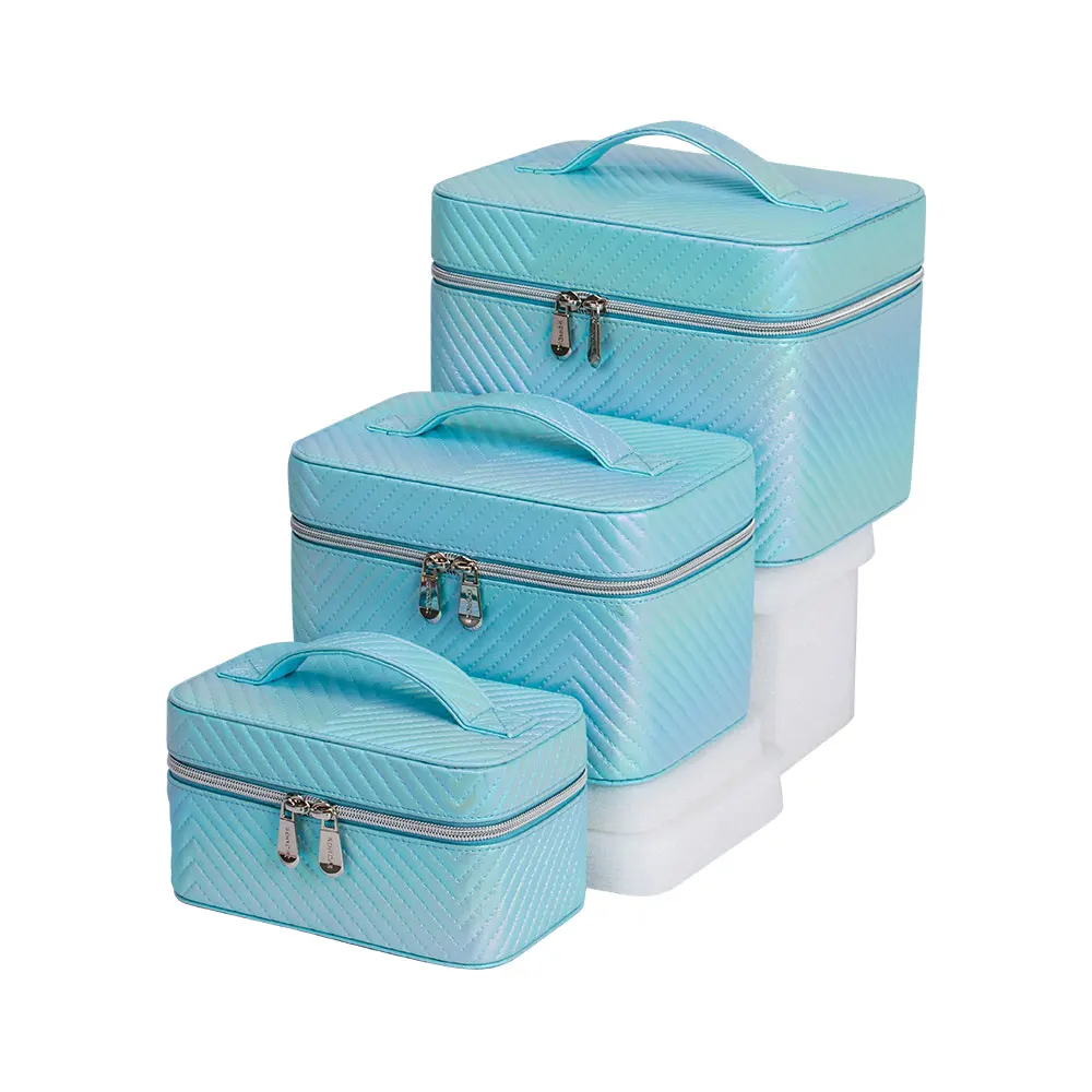 Custom  Handle Cosmetic Bag for Handbag Toiletry Vanity Beauty Pouch with Nail Polish Compartment Make Up Case