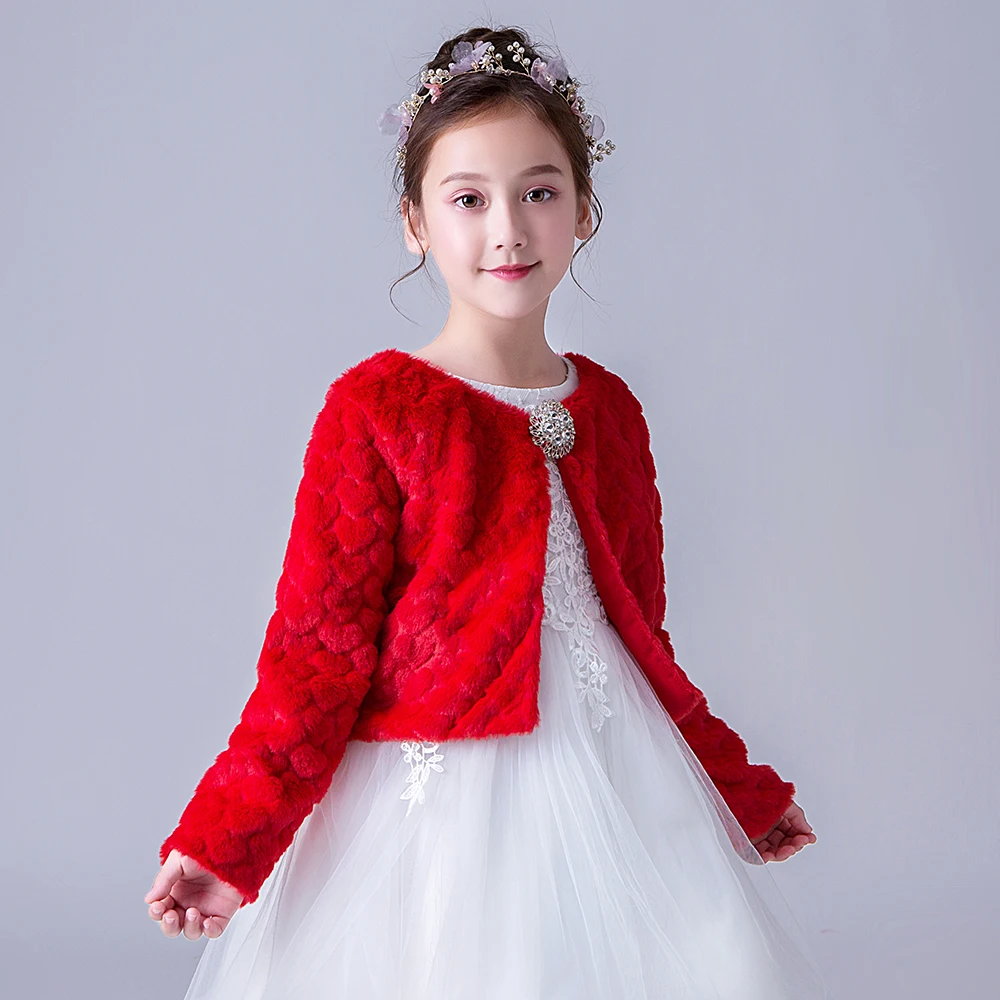Girls Long Sleeve Jacket Autumn Winter Children White Bow Fur Elegant Fashion Baby Girls Formal Soft Party Coat Kids Cape