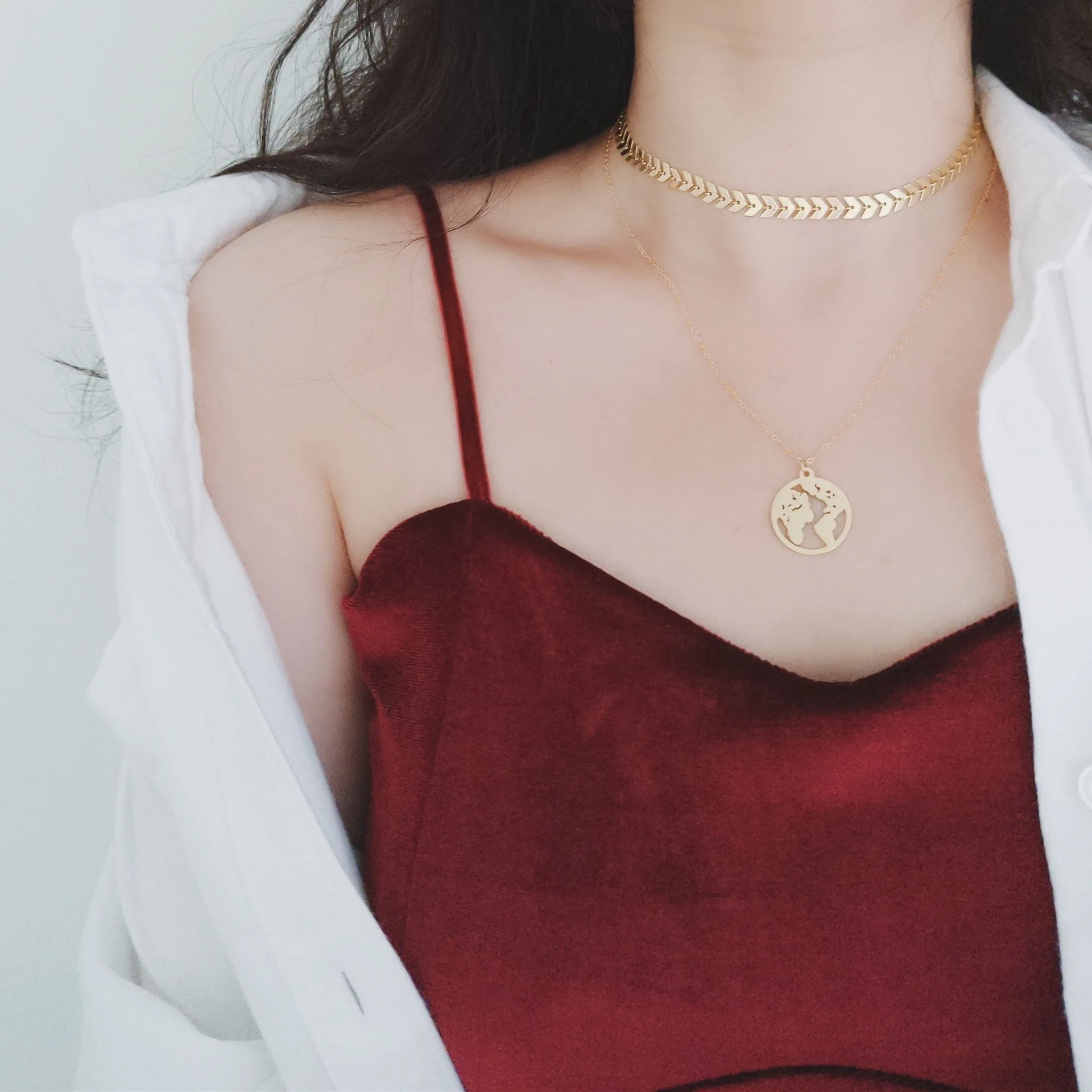 
Peace Olive Leaf Necklace Arrow V-Neck Choker Stack Necklace Fish Bone Chain Collar Necklace for Women 