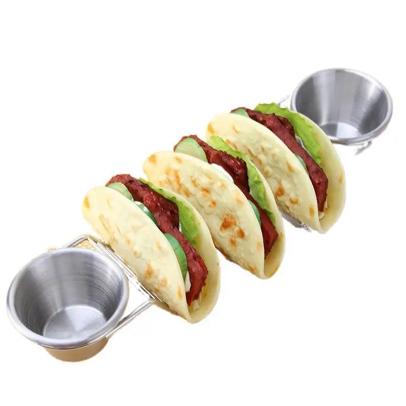 Tortillas/ Burritos storage rack Holds 4 Tacos Each Stainless Steel Taco Shell Holder Stand  with Sauce Cup