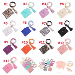 Hot Sell Leopard Silicone Beads Bracelet With Tassel ID Credit Cards Holder Keychain Wallet business card holders