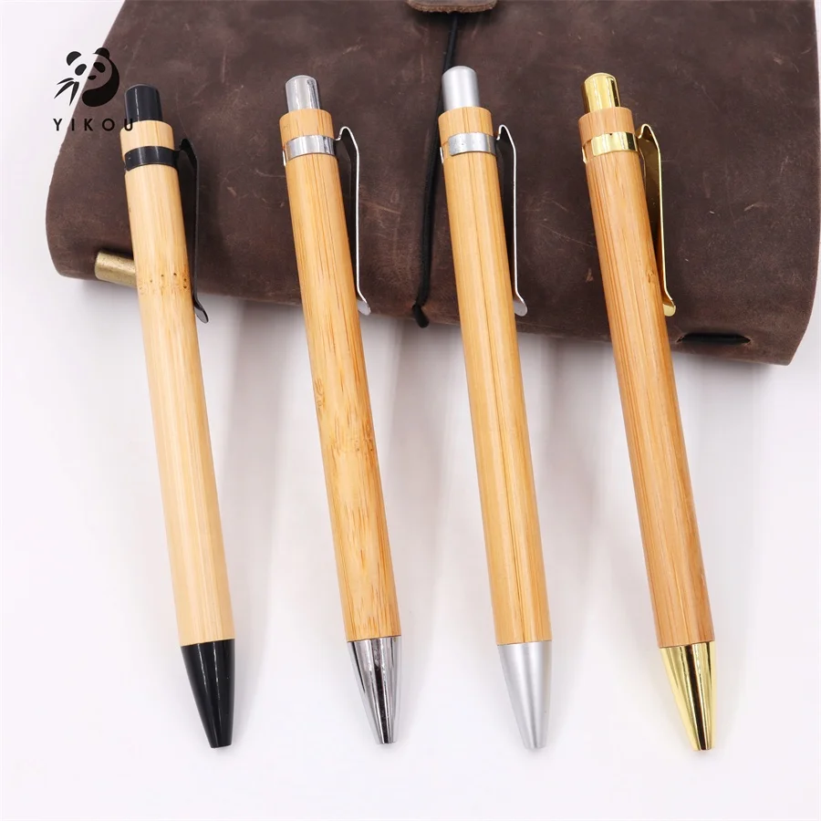 Экологически чистые рекламные пластиковые нажимные Цветные Шариковые Ручки из бамбука с индивидуальным логотипом