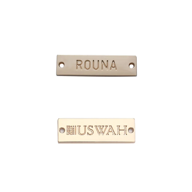 Custom Metal Logo Plate Sustainable Embossed Metal Branding Tags for Clothing Jeans Accessories Garments Bags Hats Shoes Scarves