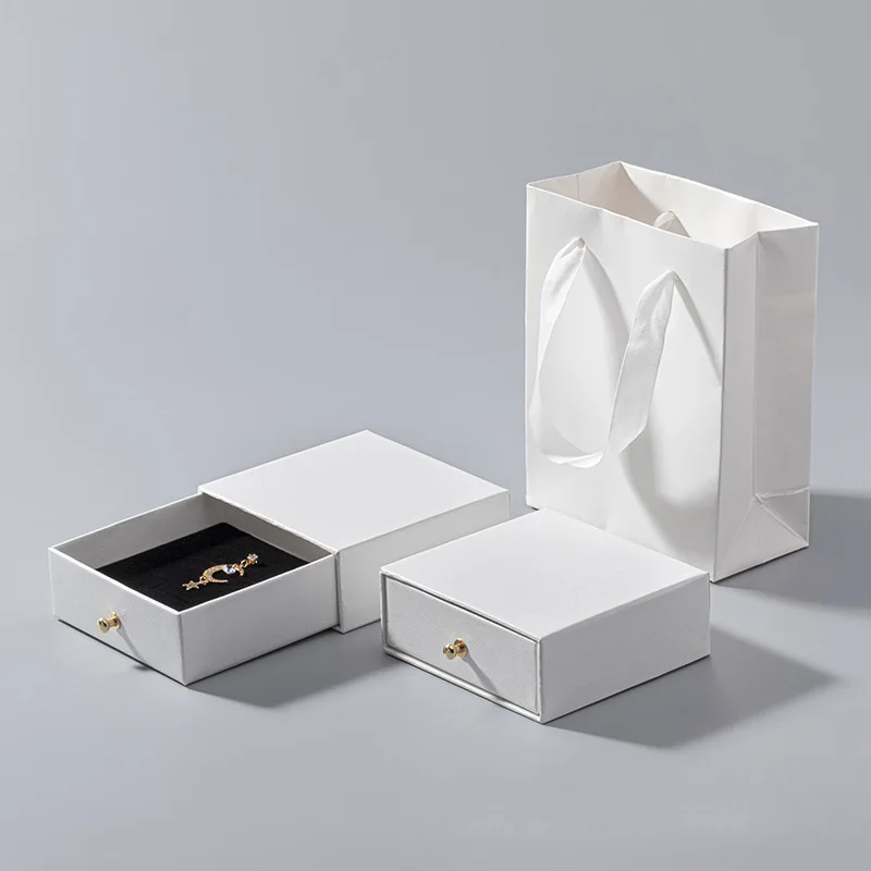 Custom Logo Sliding Cardboard Jewelry Gift Box Necklace Drawer Box Package with Black Foam for Jewelry Packaging