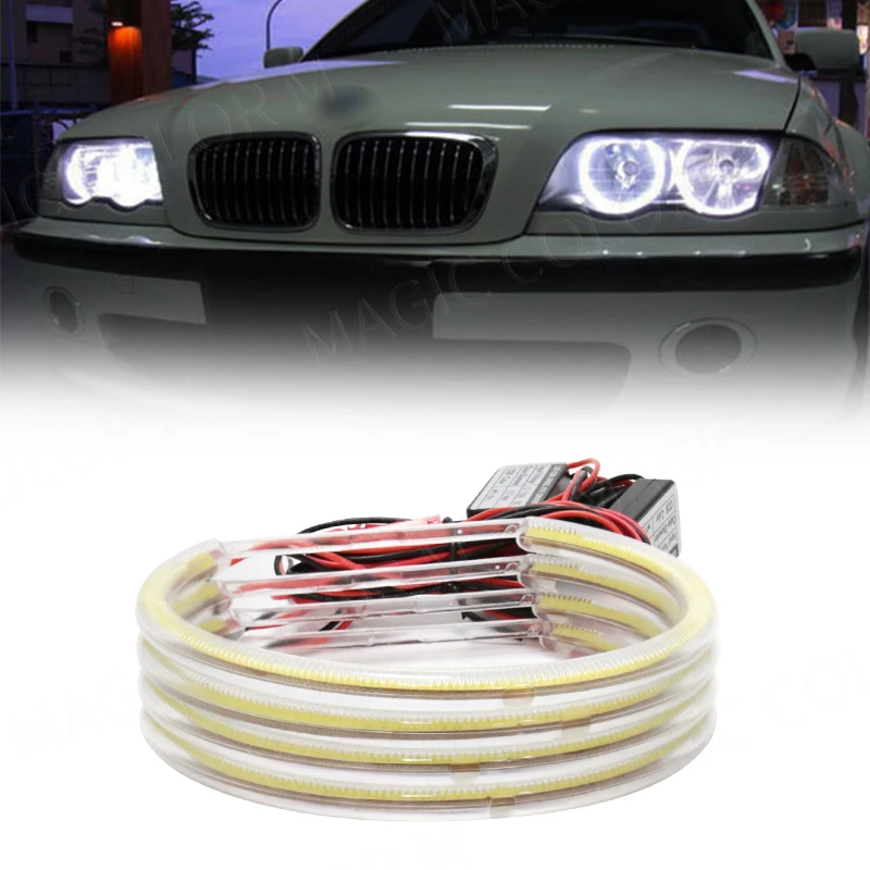 LED COB Angel Eyes Headlights Stripe Light White Halo Rings Projectors For BMW  E36  E38  E39  E46 131  Car Accessories