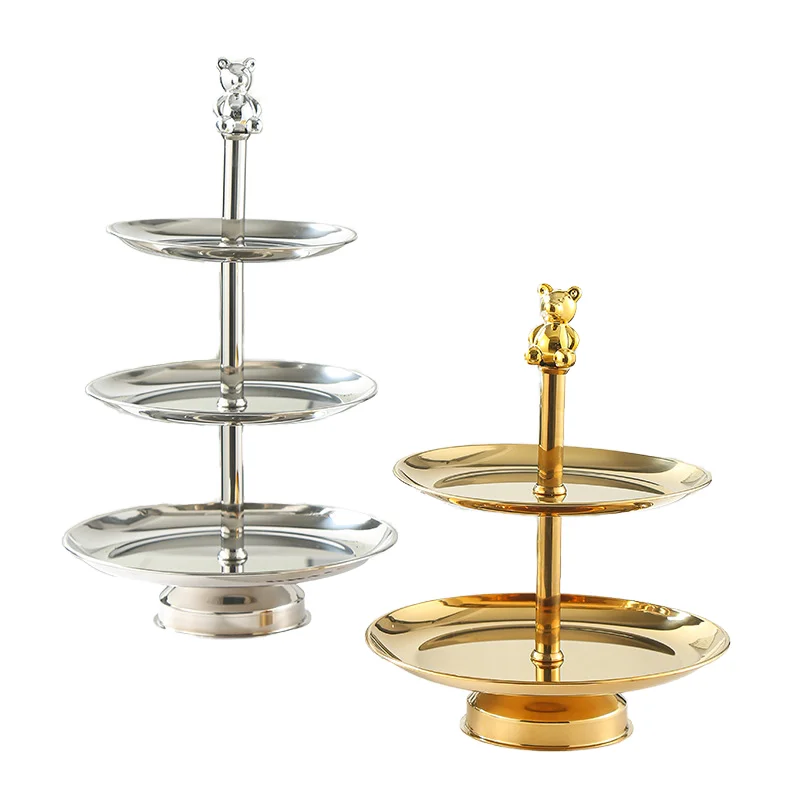 Двухслойная тарелка для фруктов из нержавеющей стали, десертный поднос, креативные подносы для сервировки, для гостиничной вечеринки