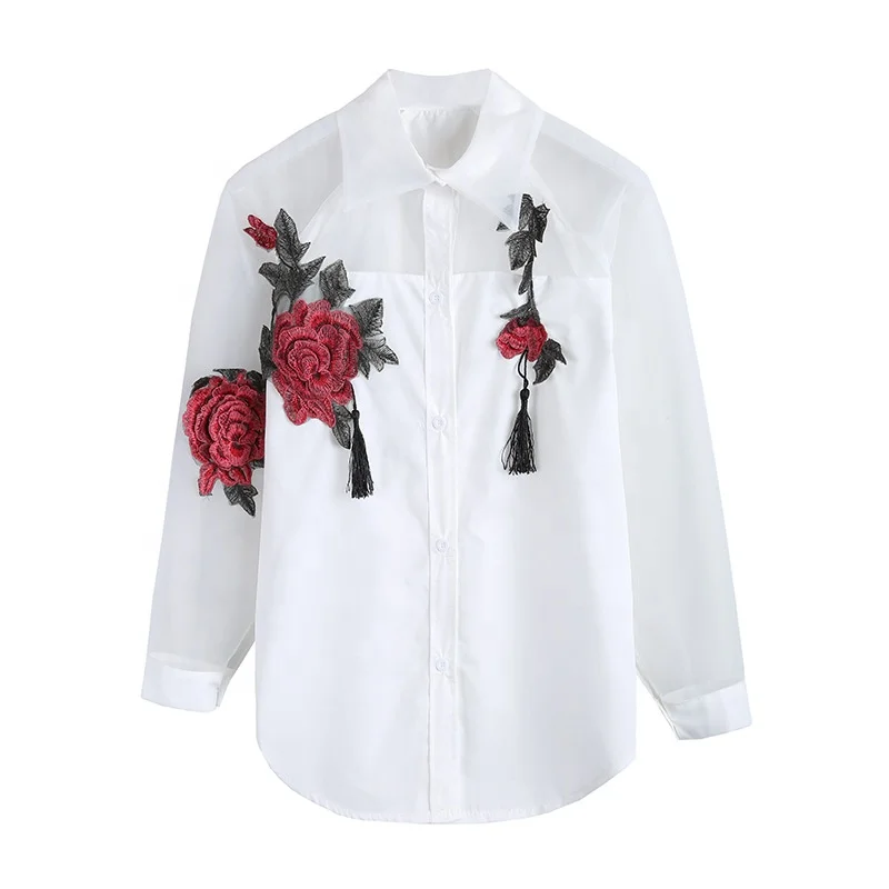 Custom fashionable plus size long sleeve floral womens blouses tops shirt