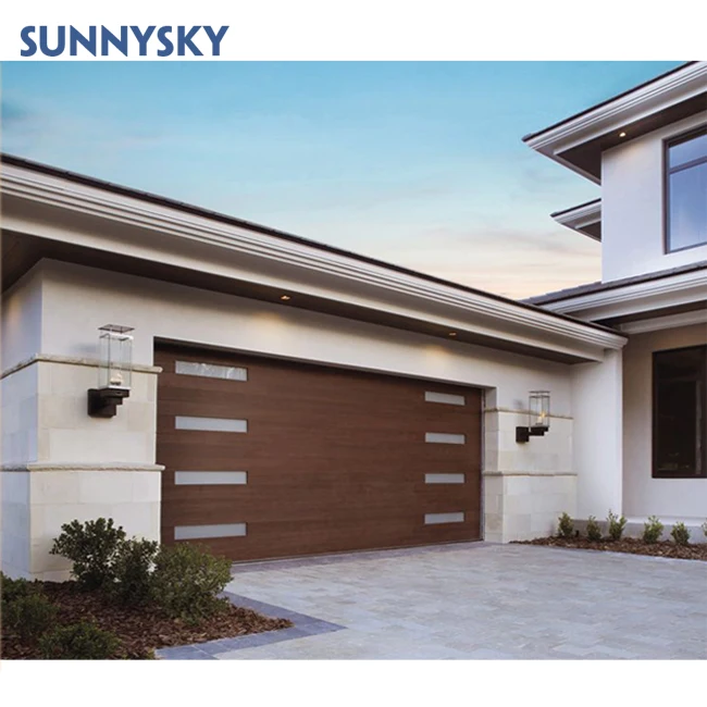 Sunnysky Luxury Modern Automatic Remote Electric Wrought Iron Garage Door Main Metal Glass Aluminum Graphic Design Folding
