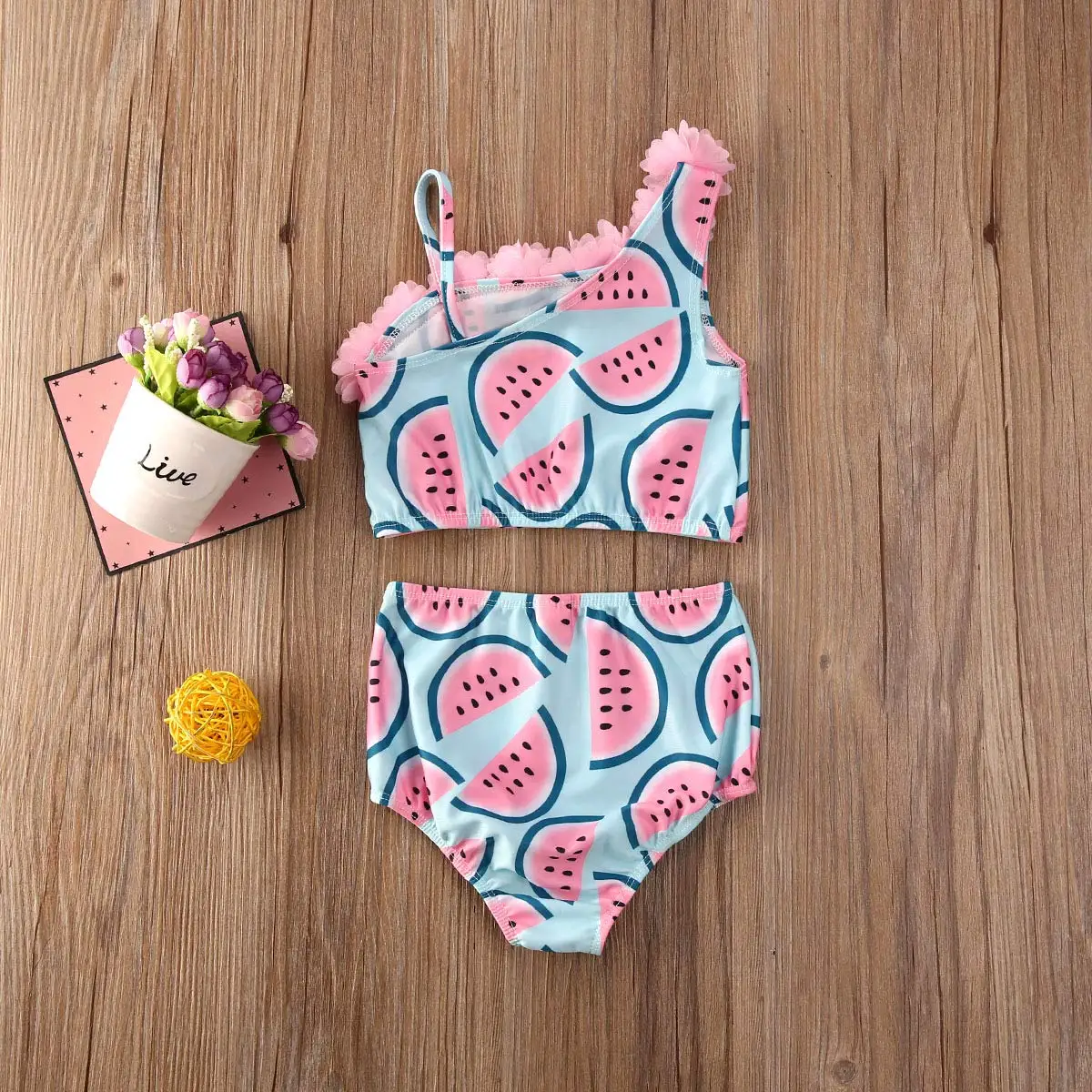 Customized Summer Vacation Kids 2 Piece Bathing Suits Fruit Print Swimwear For Children