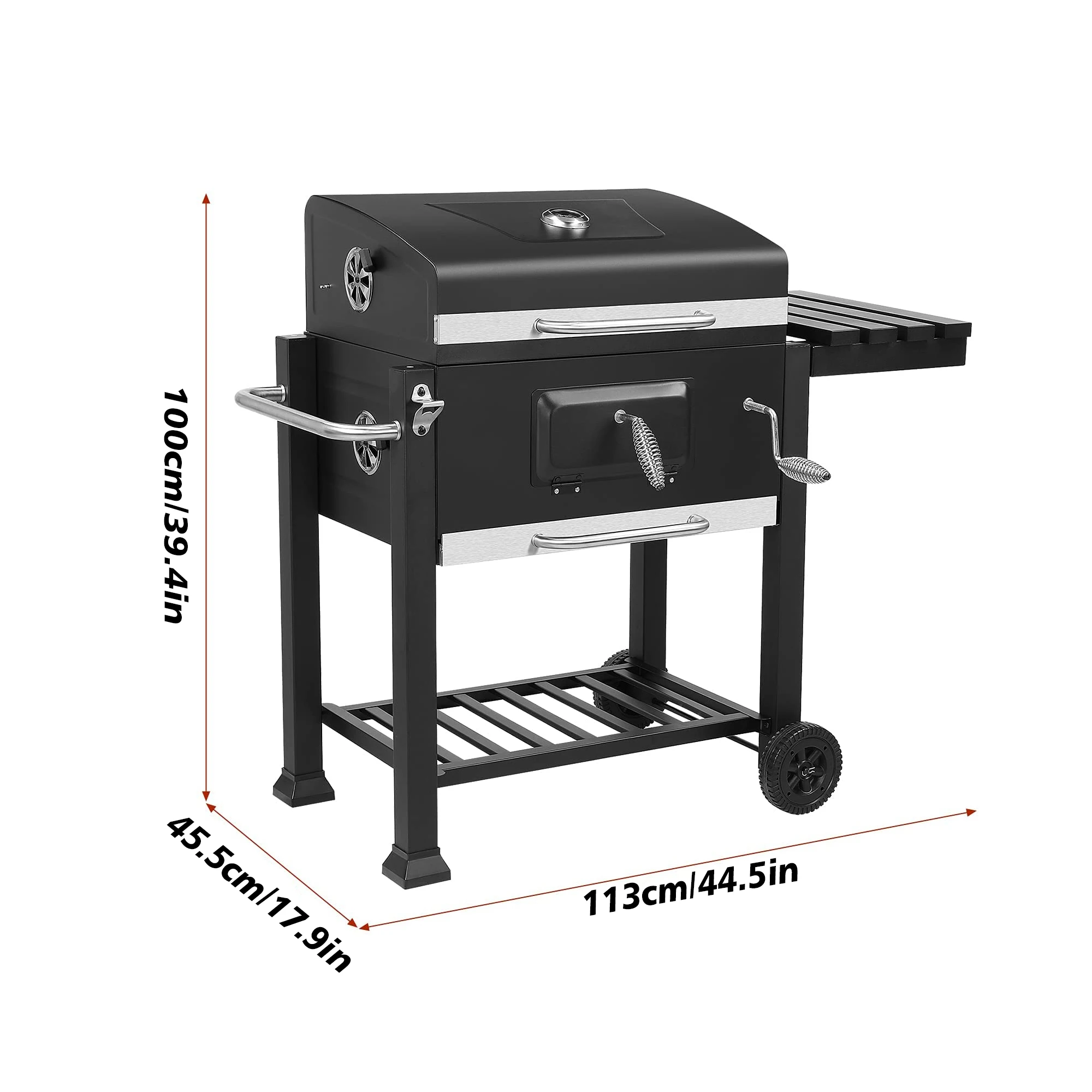 Waterproof 4 adjustable vent charcoal bbq grills with Side Shelf and Hook For Portable courtyard charcoal oven