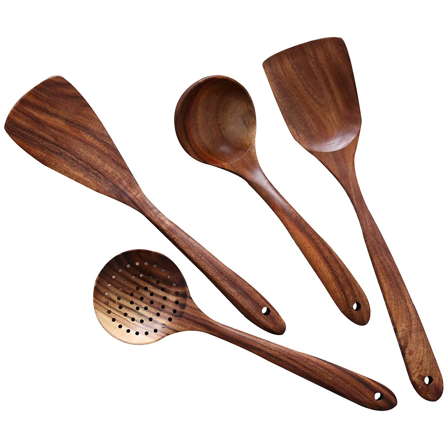 High Quality Custom logo Nonstick Kitchen Long Handle Teak Wooden Spoons for Cooking