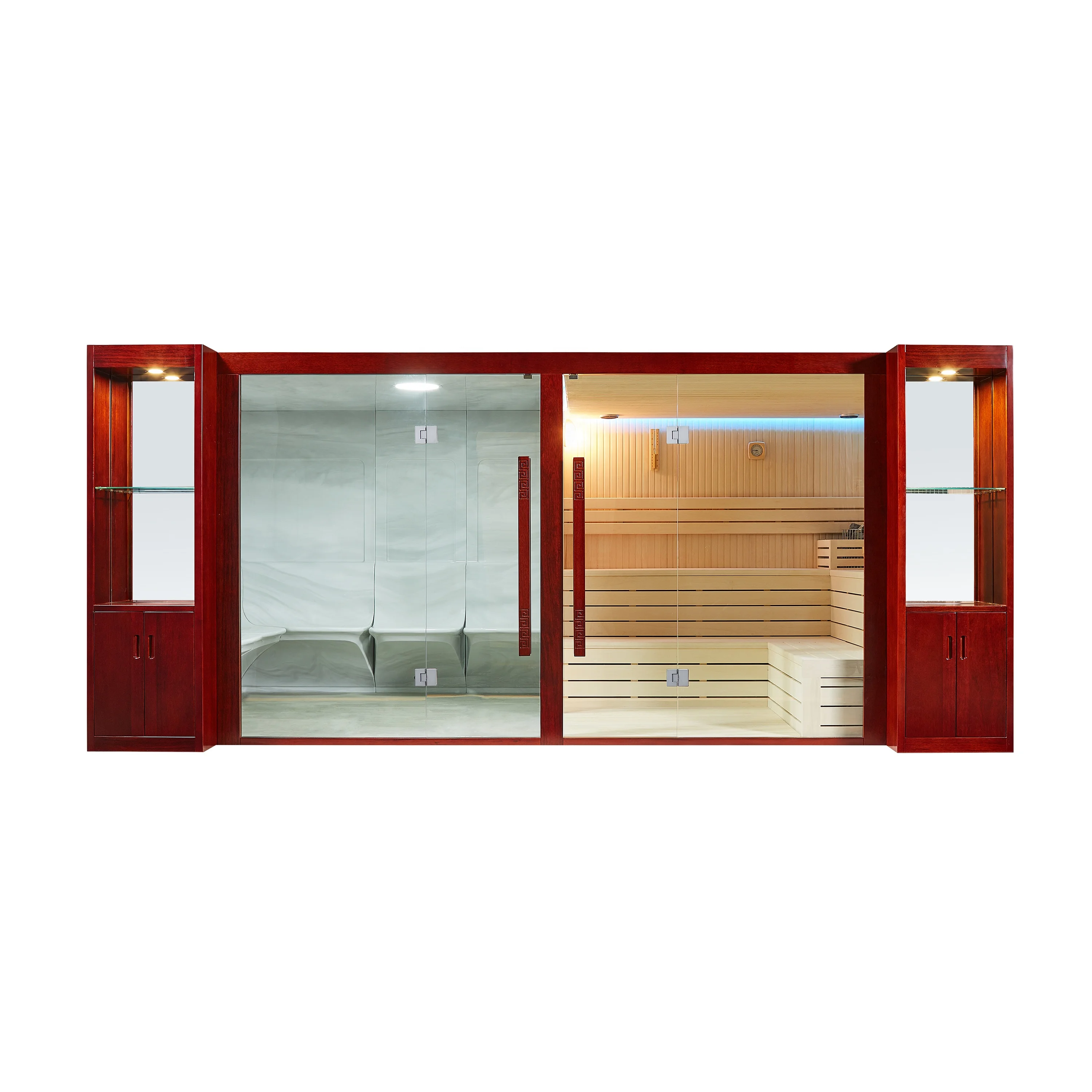 MEXDA 6-8 Person Sauna and Steam Combined Room Red Cedar Hemlock Dry Sauna Cabin and Acrylic Wet Steam House WS-1803