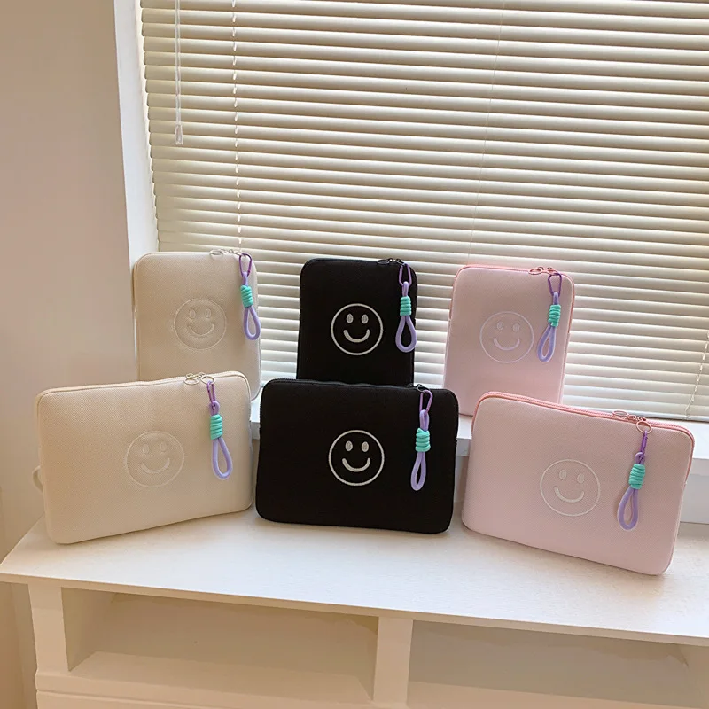 Custom Soft Mesh Laptop Protector Portable Sling Hook Handle Laptop Bag 11'/13' Cute Smile Embroidery Laptop Sleeve Case