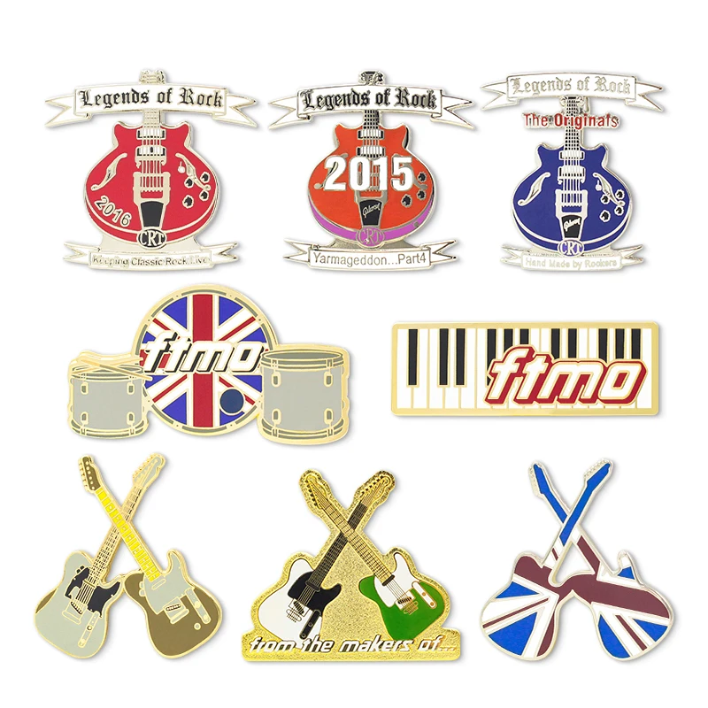 Wholesale Manufacturer Design Sandblast Spinning Badge Enamel Pin Hard Soft Enamel Guitar Customized Lapel Pins