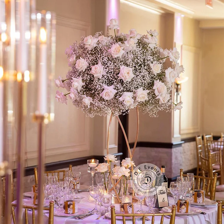 Modern large gold tall metal flower stand for wedding centerpieces