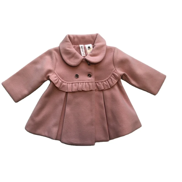 
INS hot baby girls party coat peter pan collar frill front yoke button placket 